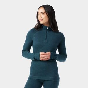 Smartwool Classic Thermal Merino Base Layer 1/4 Zip Womens XL Twilight Blue